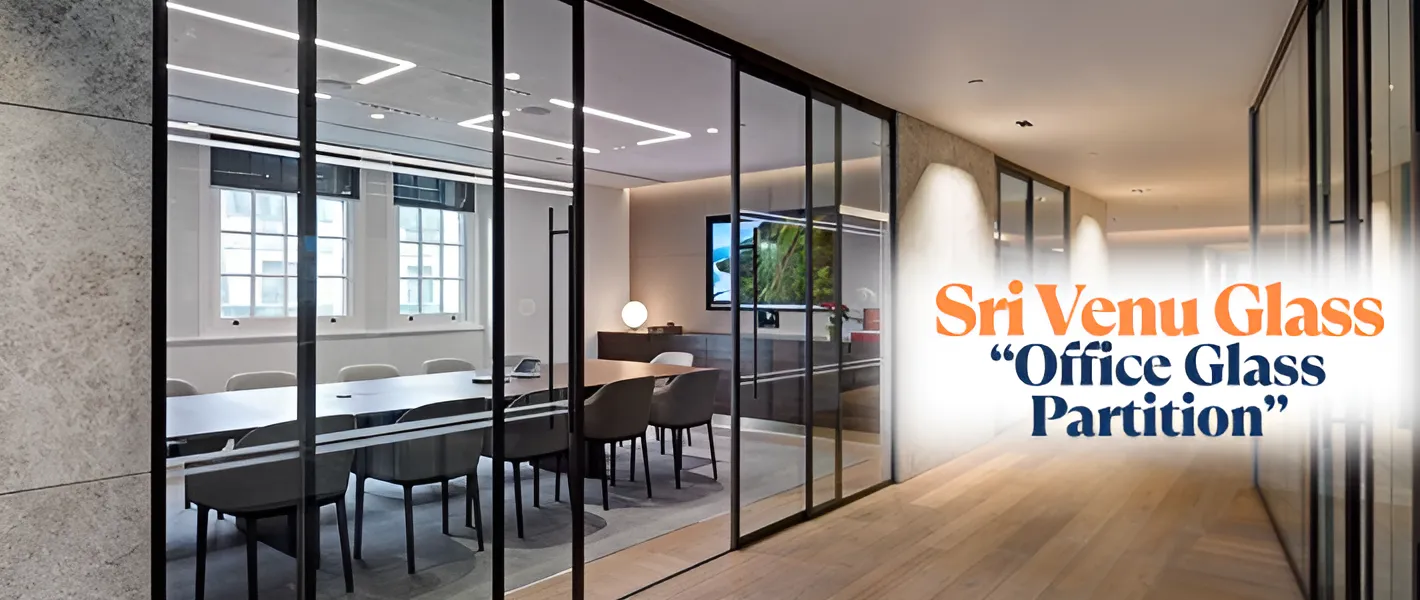 Modern office with frameless office glass partition for an open and elegant look by Sri Venu Glass