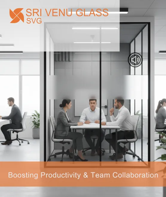 Glass partition walls creating bright and spacious office interiors